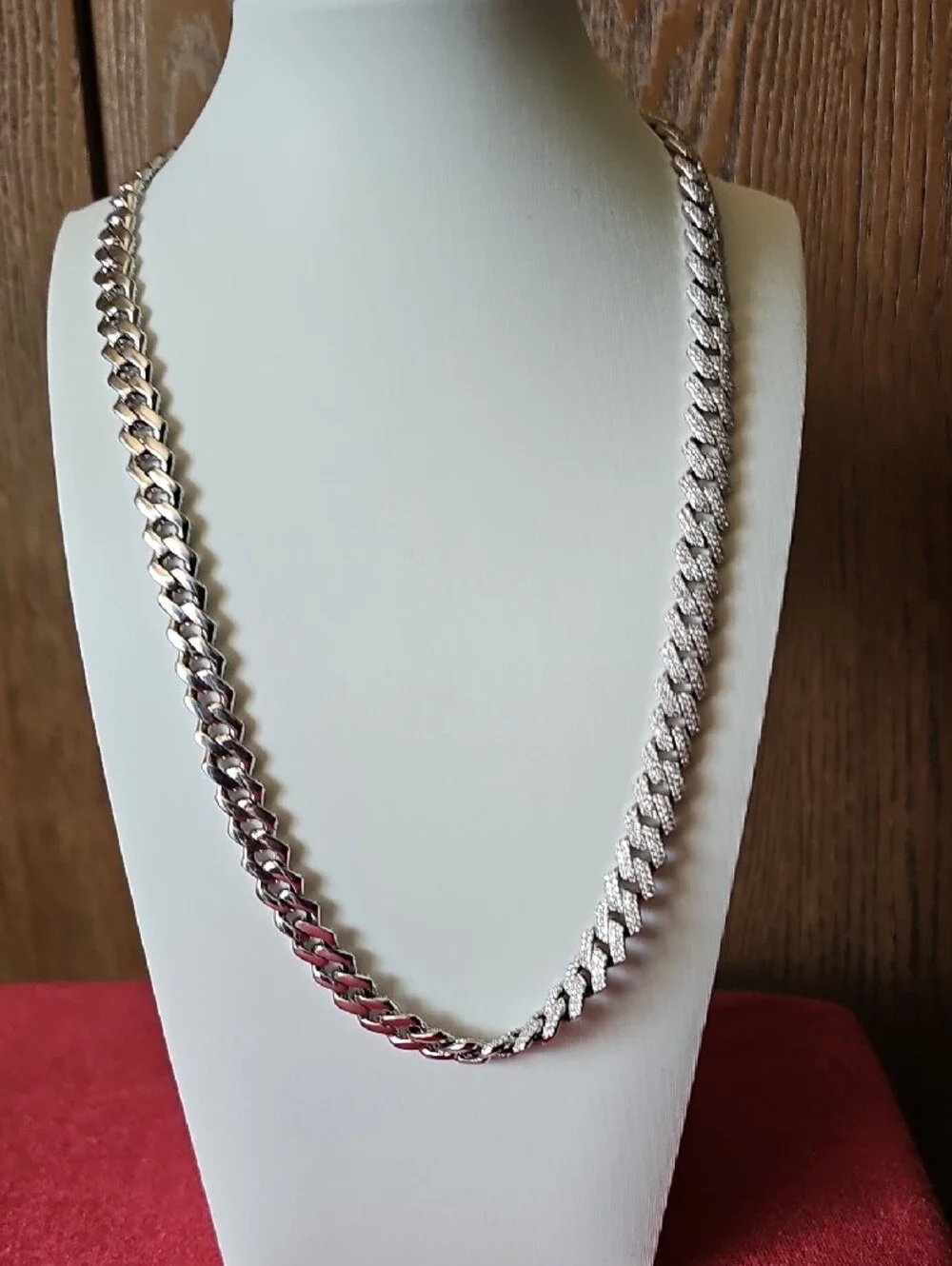 Sterling Silver Pave Cuban Link Necklace Covered In Moissanite